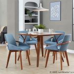 Cosmo Blue Mid-Century Modern Walnut Bamboo Accent Chair