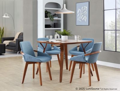 Cosmo Blue Mid-Century Modern Walnut Bamboo Accent Chair
