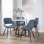 Cosmo Contemporary Black Metal White Marble Round Dining Table