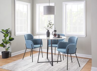 Cosmo Contemporary Black Metal White Marble Round Dining Table