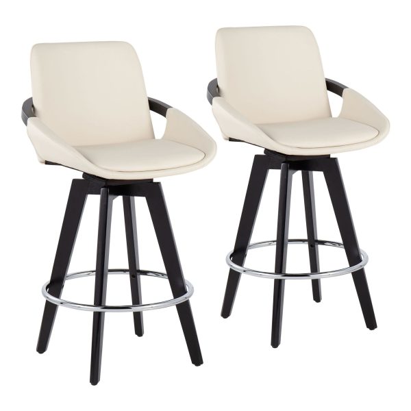 Cosmo Contemporary Black Wood Cream Swivel Counter Stool Set of 2 1
