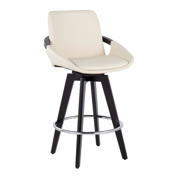 Cosmo Contemporary Black Wood Cream Swivel Counter Stool Set of 2 2