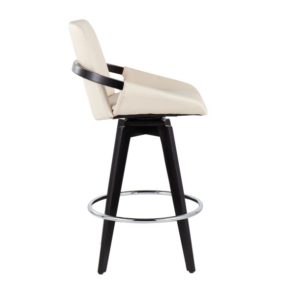 Cosmo Contemporary Black Wood Cream Swivel Counter Stool Set of 2 3