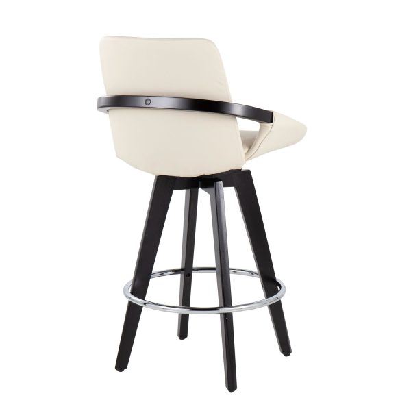 Cosmo Contemporary Black Wood Cream Swivel Counter Stool Set of 2 4