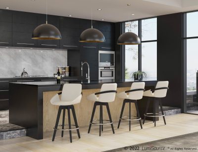 Cosmo Contemporary Black Wood Cream Swivel Counter Stool (Set of 2)