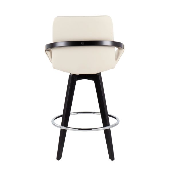 Cosmo Contemporary Black Wood Cream Swivel Counter Stool Set of 2 5