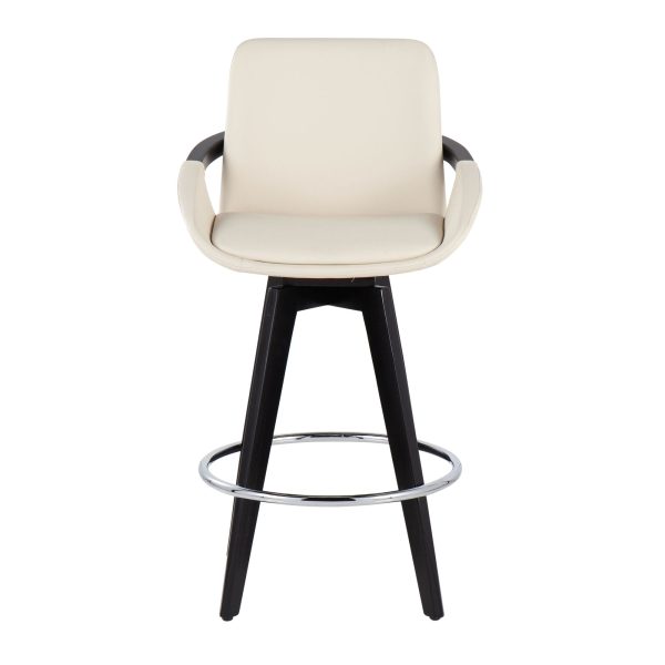 Cosmo Contemporary Black Wood Cream Swivel Counter Stool Set of 2 6