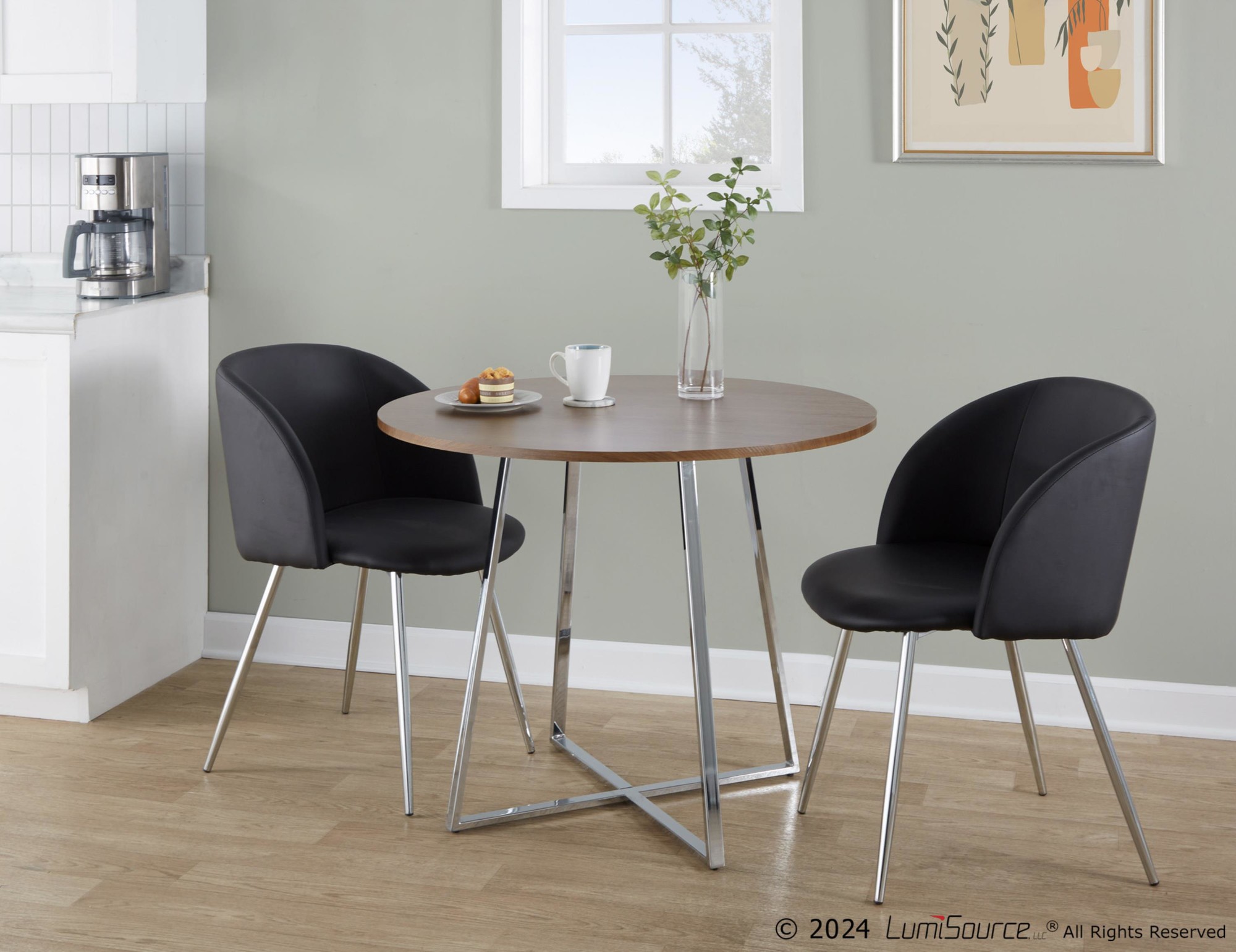 Cosmo Contemporary Chrome and Walnut Round Dining Table 2 Cosmo Contemporary Chrome and Walnut Round Dining Table - Image 2