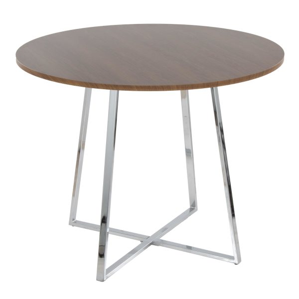 Cosmo Contemporary Chrome and Walnut Round Dining Table 2
