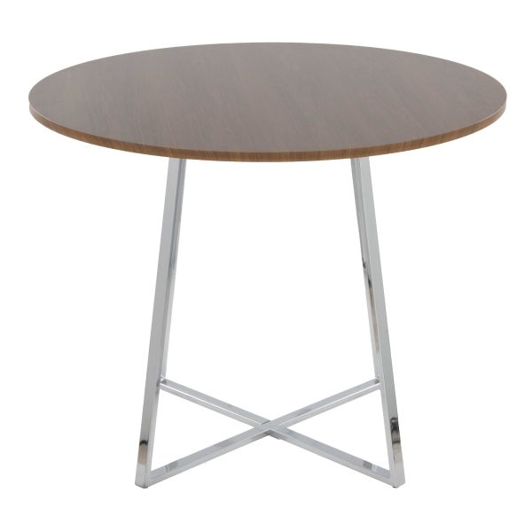 Cosmo Contemporary Chrome and Walnut Round Dining Table 3