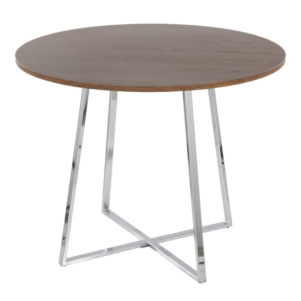Cosmo Contemporary Chrome and Walnut Round Dining Table 4
