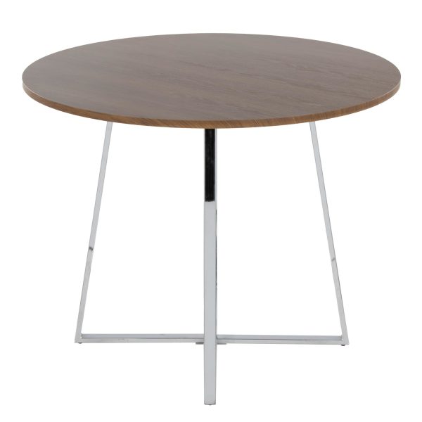 Cosmo Contemporary Chrome and Walnut Round Dining Table 5