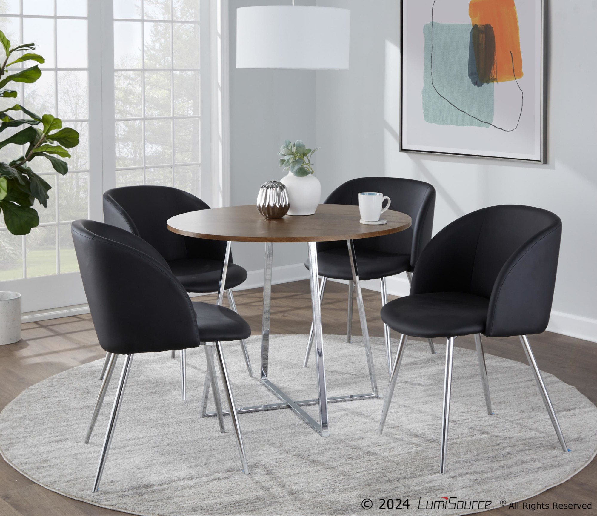 Cosmo Contemporary Chrome and Walnut Round Dining Table 1 Cosmo Contemporary Chrome and Walnut Round Dining Table