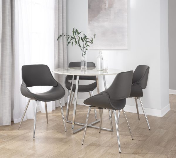 Cosmo Contemporary Chrome and White Marble Dining Table 2