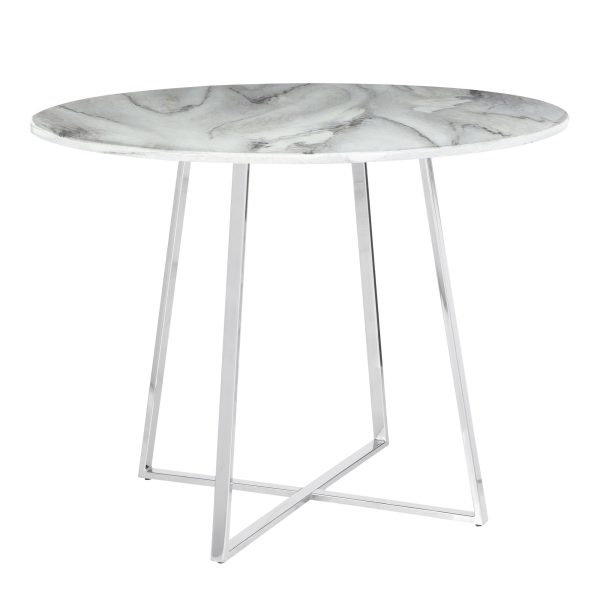 Cosmo Contemporary Chrome and White Marble Dining Table 4