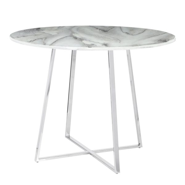 Cosmo Contemporary Chrome and White Marble Dining Table 6
