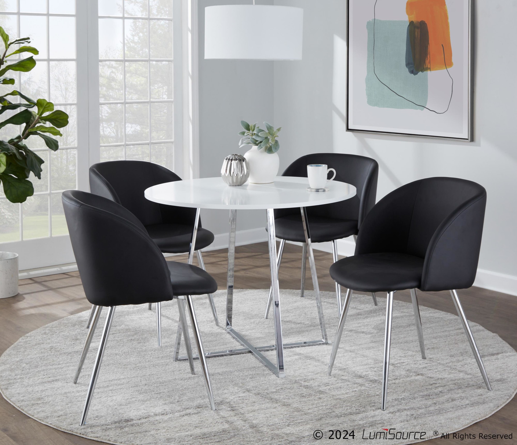 Cosmo Contemporary Chrome and White Round Dining Table 2 Cosmo Contemporary Chrome and White Round Dining Table - Image 2