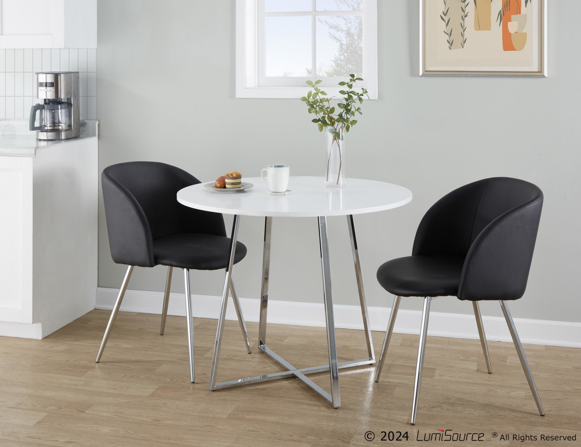 Cosmo Contemporary Chrome and White Round Dining Table 1 Cosmo Contemporary Chrome and White Round Dining Table