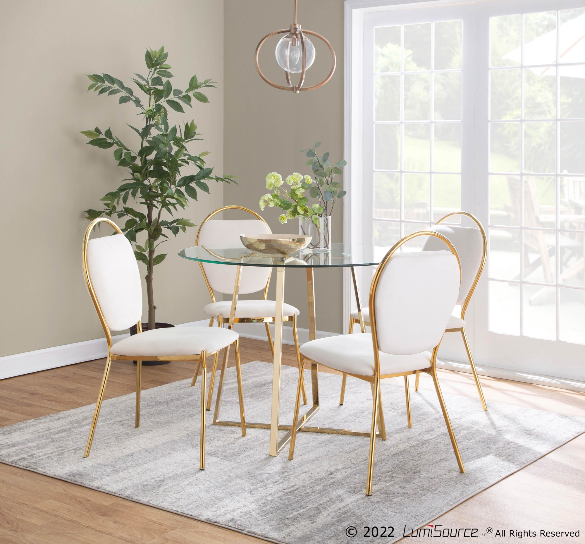 Cosmo Contemporary Gold Metal and Glass Dining Table 2 Cosmo Contemporary Gold Metal and Glass Dining Table - Image 2