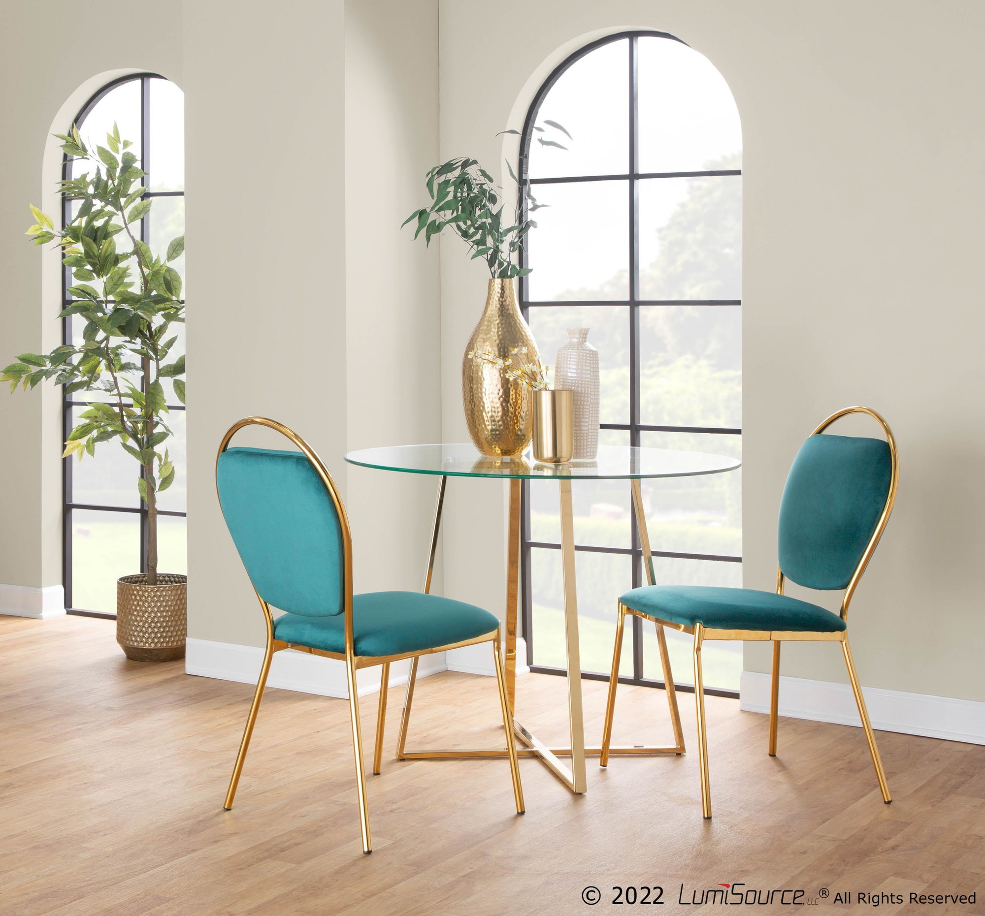 Cosmo Contemporary Gold Metal and Glass Dining Table 3 Cosmo Contemporary Gold Metal and Glass Dining Table - Image 3