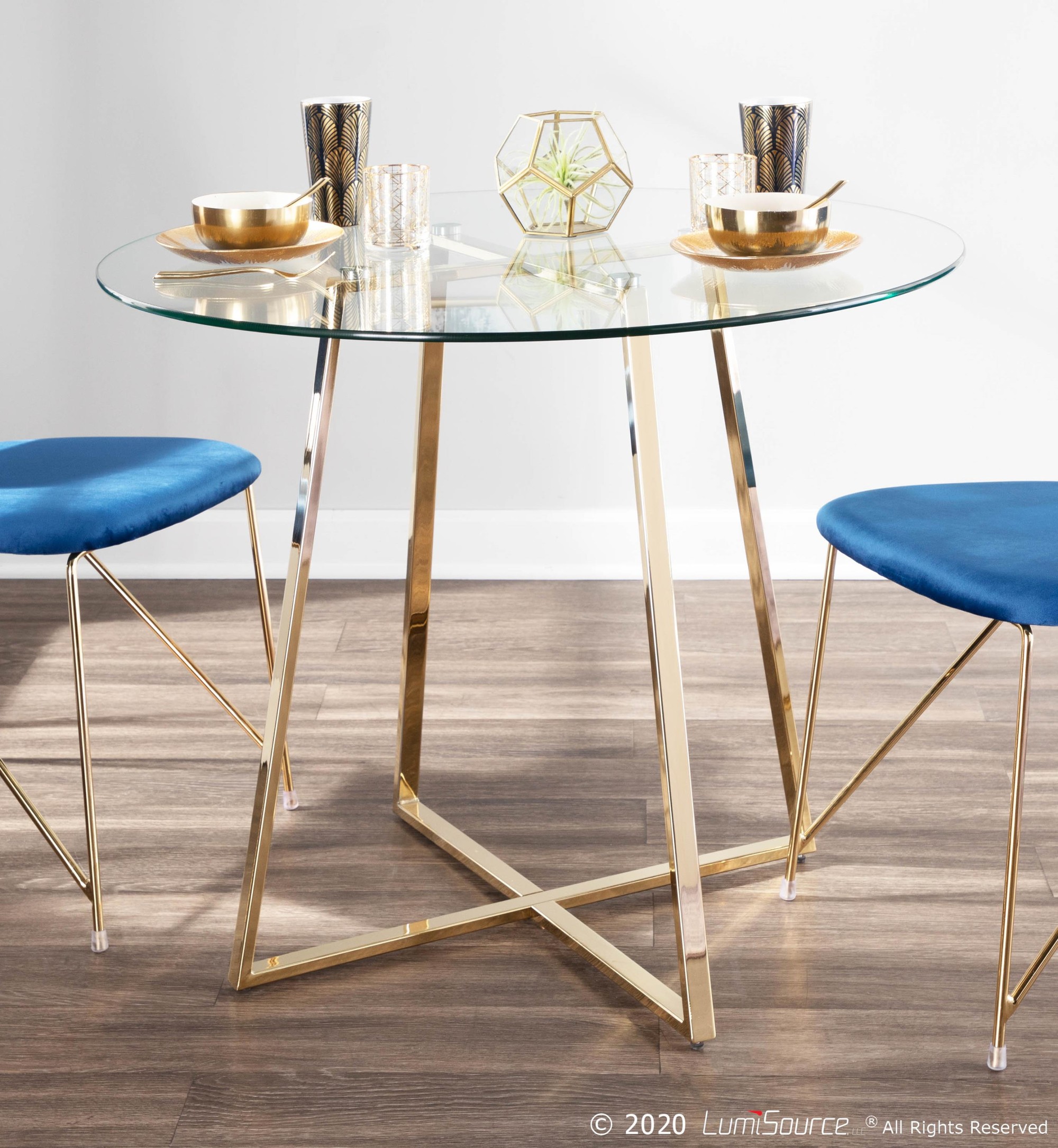 Cosmo Contemporary Gold Metal and Glass Dining Table 5 Cosmo Contemporary Gold Metal and Glass Dining Table - Image 5