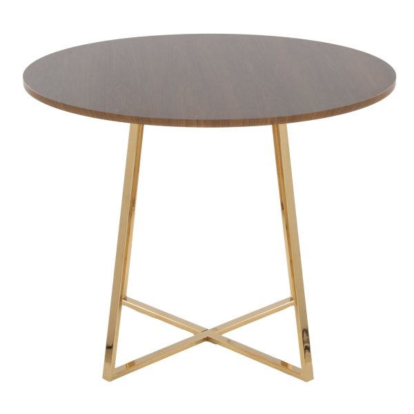 Cosmo Contemporary Gold Metal and Walnut Wood Dining Table 3
