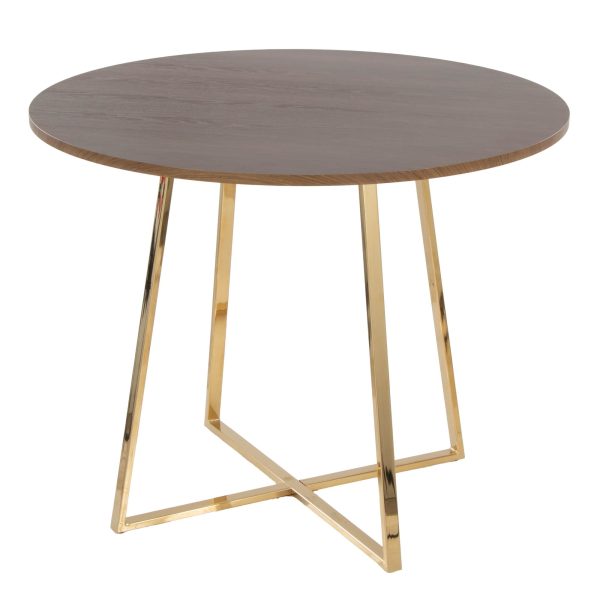 Cosmo Contemporary Gold Metal and Walnut Wood Dining Table 4