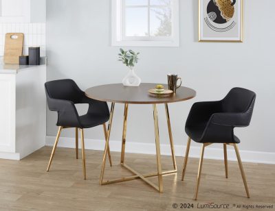 Cosmo Contemporary Gold Metal and Walnut Wood Dining Table
