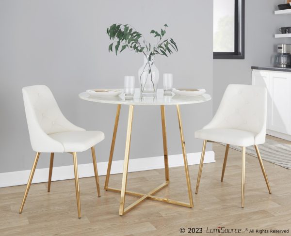 Cosmo Contemporary Gold and White Marble Dining Table 4