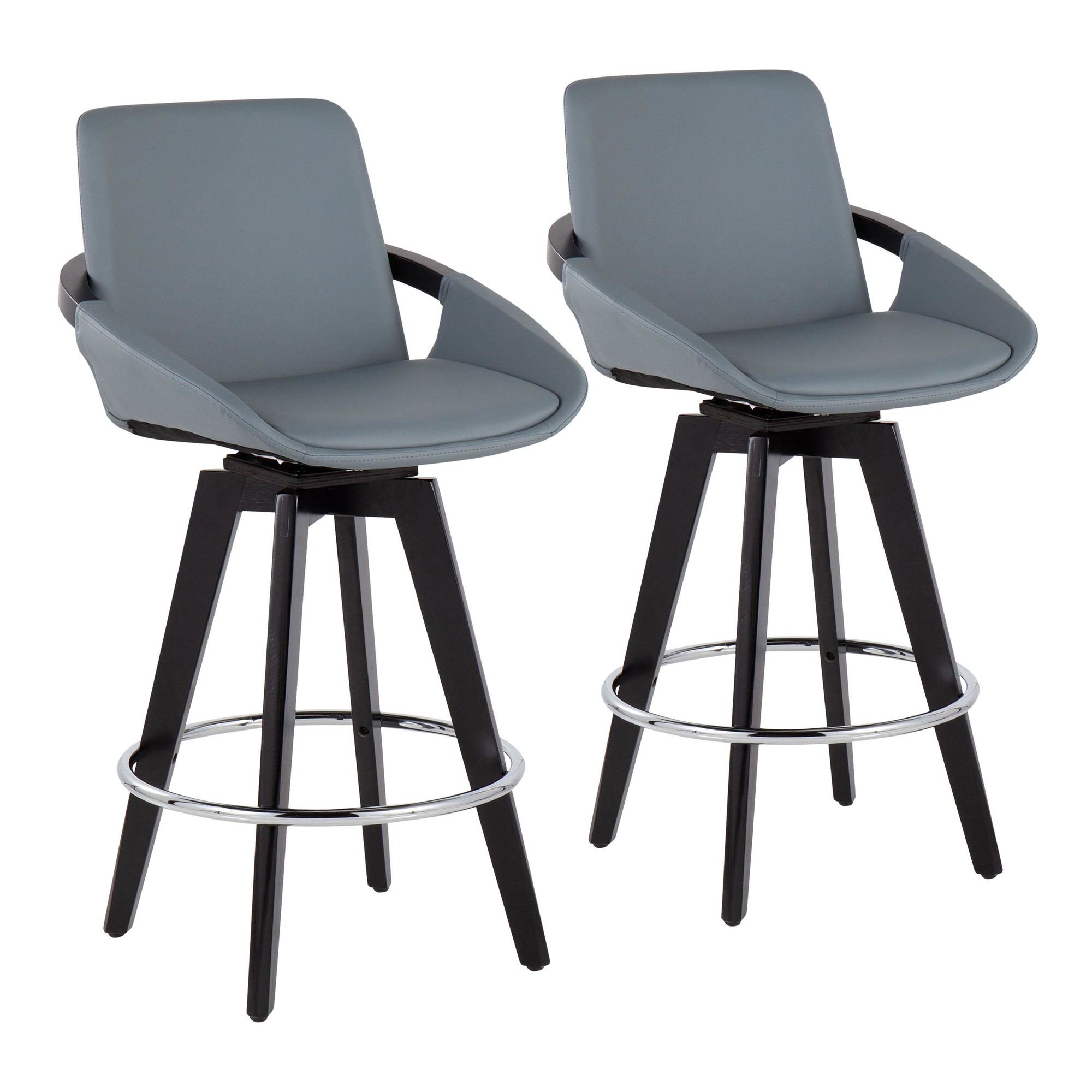 Cosmo Contemporary Grey Faux Leather Counter Stools (Set of 2) 2 Cosmo Contemporary Grey Faux Leather Counter Stools (Set of 2) - Image 2