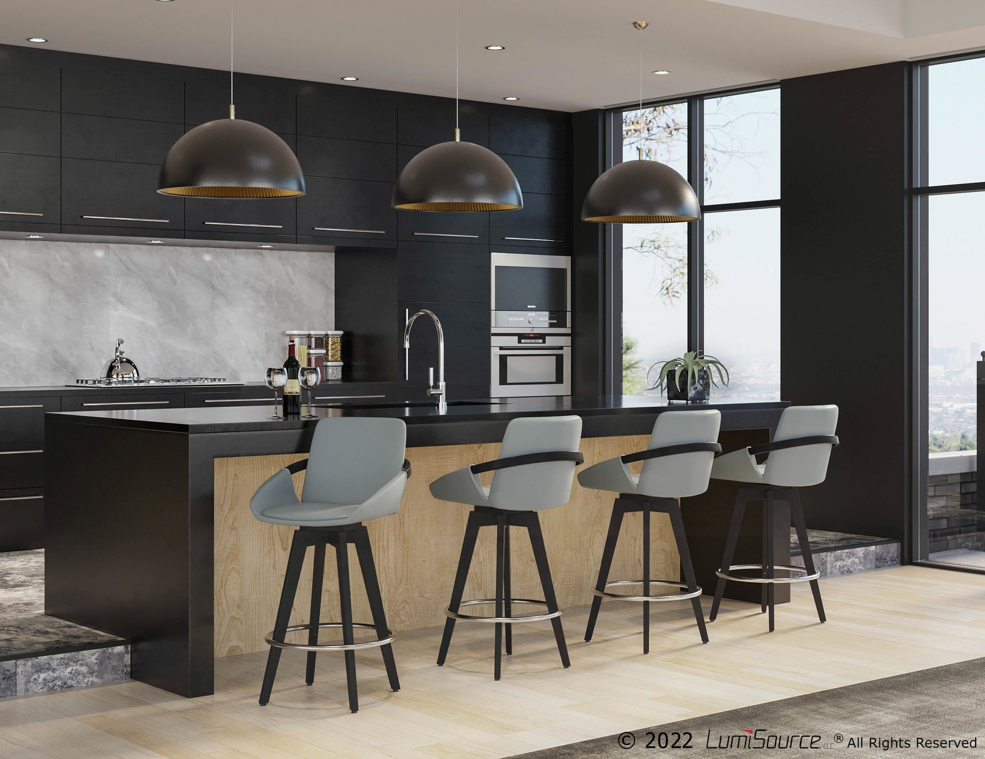 Cosmo Contemporary Grey Faux Leather Counter Stools (Set of 2) 1 Cosmo Contemporary Grey Faux Leather Counter Stools (Set of 2)
