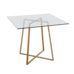 Cosmo Contemporary Square Glass Dining Table Natural Metal Base