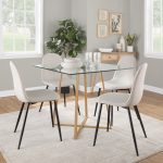 Cosmo Contemporary Square Glass Dining Table Natural Metal Base