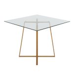 Cosmo Contemporary Square Glass Dining Table Natural Metal Base
