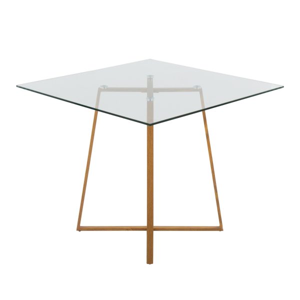 Cosmo Contemporary Square Glass Dining Table Natural Metal Base 2