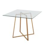 Cosmo Contemporary Square Glass Dining Table Natural Metal Base