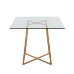 Cosmo Contemporary Square Glass Dining Table Natural Metal Base