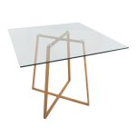 Cosmo Contemporary Square Glass Dining Table Natural Metal Base