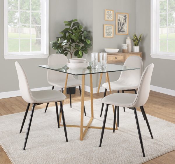 Cosmo Contemporary Square Glass Dining Table Natural Metal Base