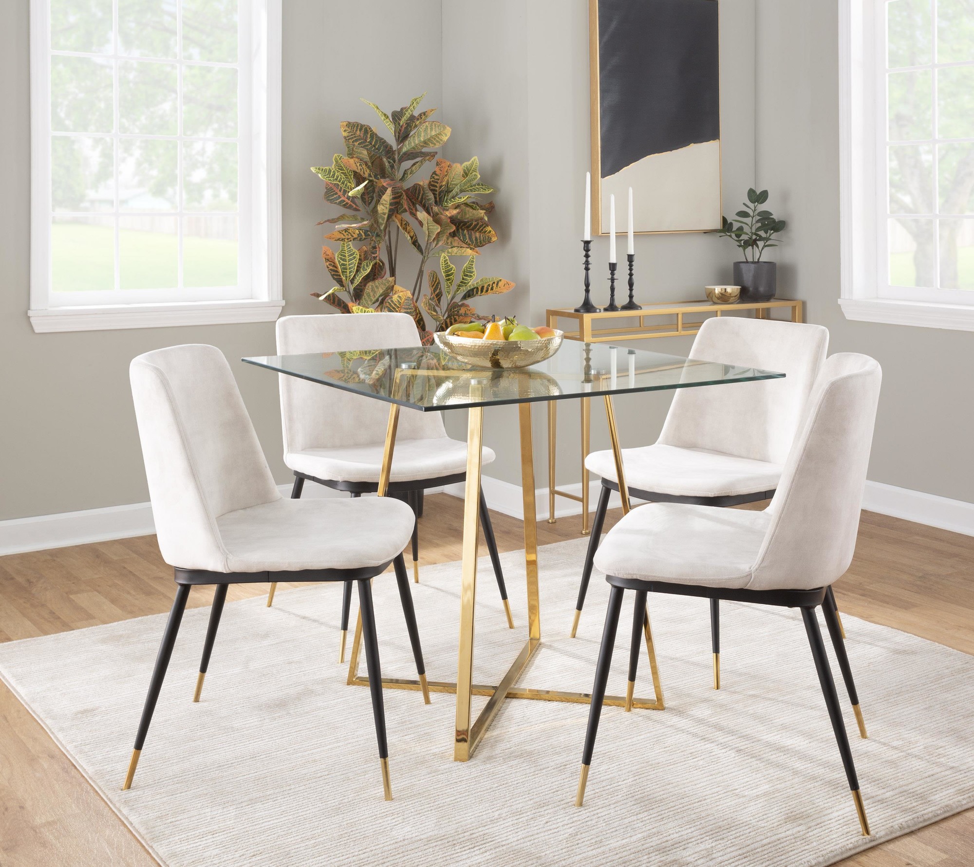 Cosmo Contemporary Square Gold and Glass Dining Table 1 Cosmo Contemporary Square Gold and Glass Dining Table