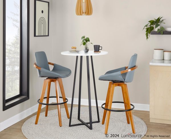 Cosmo Mid Century 29 Inch Swivel Barstool Walnut Bamboo Grey 2