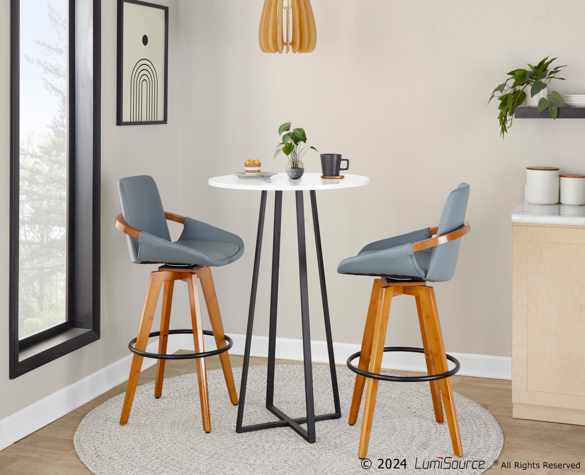 Cosmo Mid-Century 29-Inch Swivel Barstool Walnut Bamboo Grey 3 Cosmo Mid-Century 29-Inch Swivel Barstool Walnut Bamboo Grey - Image 3