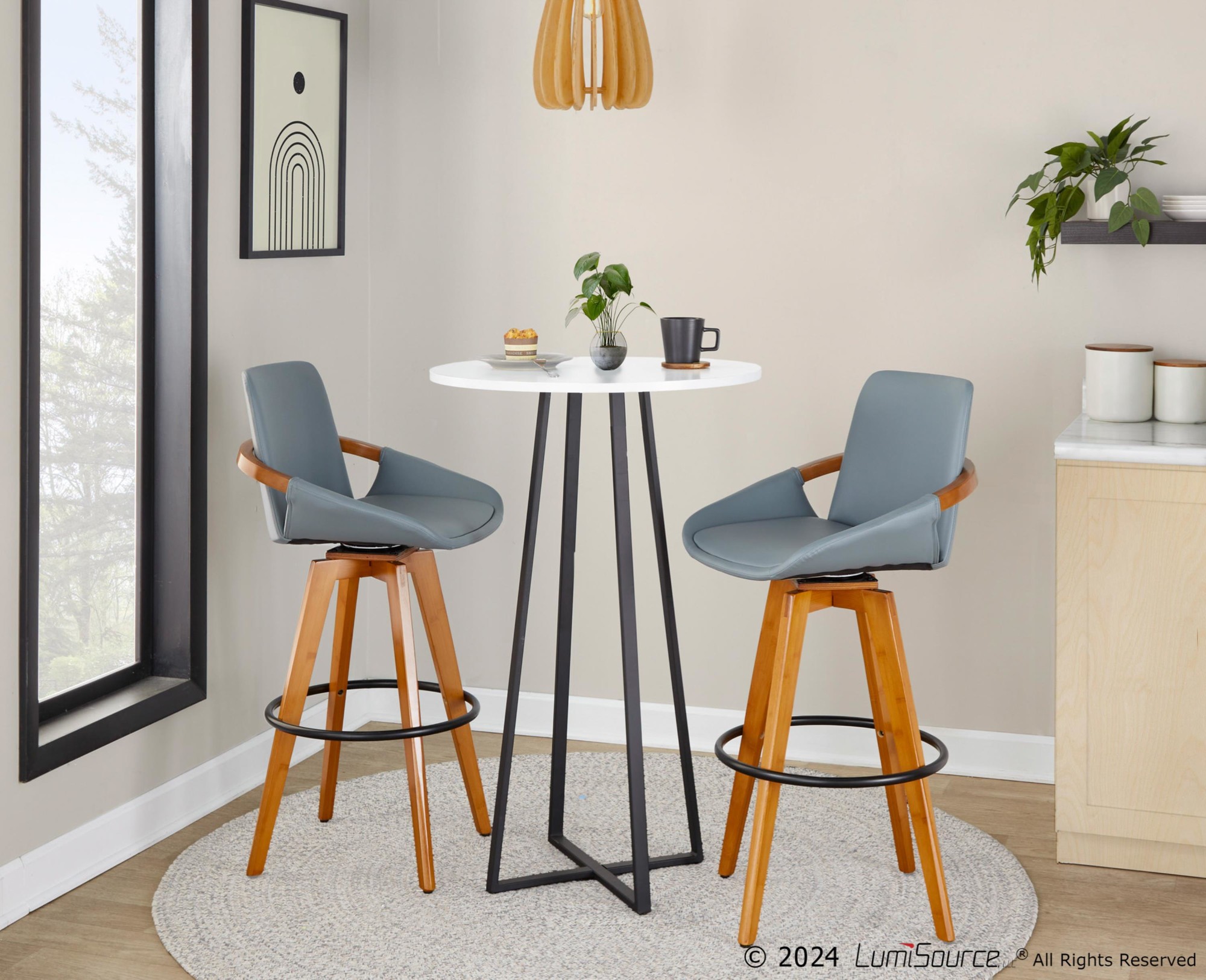 Cosmo Mid-Century 29-Inch Swivel Barstool Walnut Bamboo Grey 4 Cosmo Mid-Century 29-Inch Swivel Barstool Walnut Bamboo Grey - Image 4