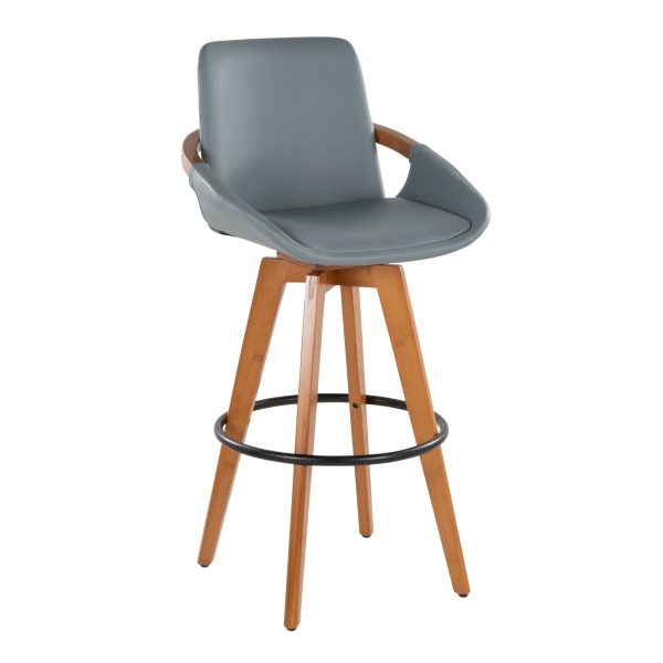 Cosmo Mid Century 29 Inch Swivel Barstool Walnut Bamboo Grey 4