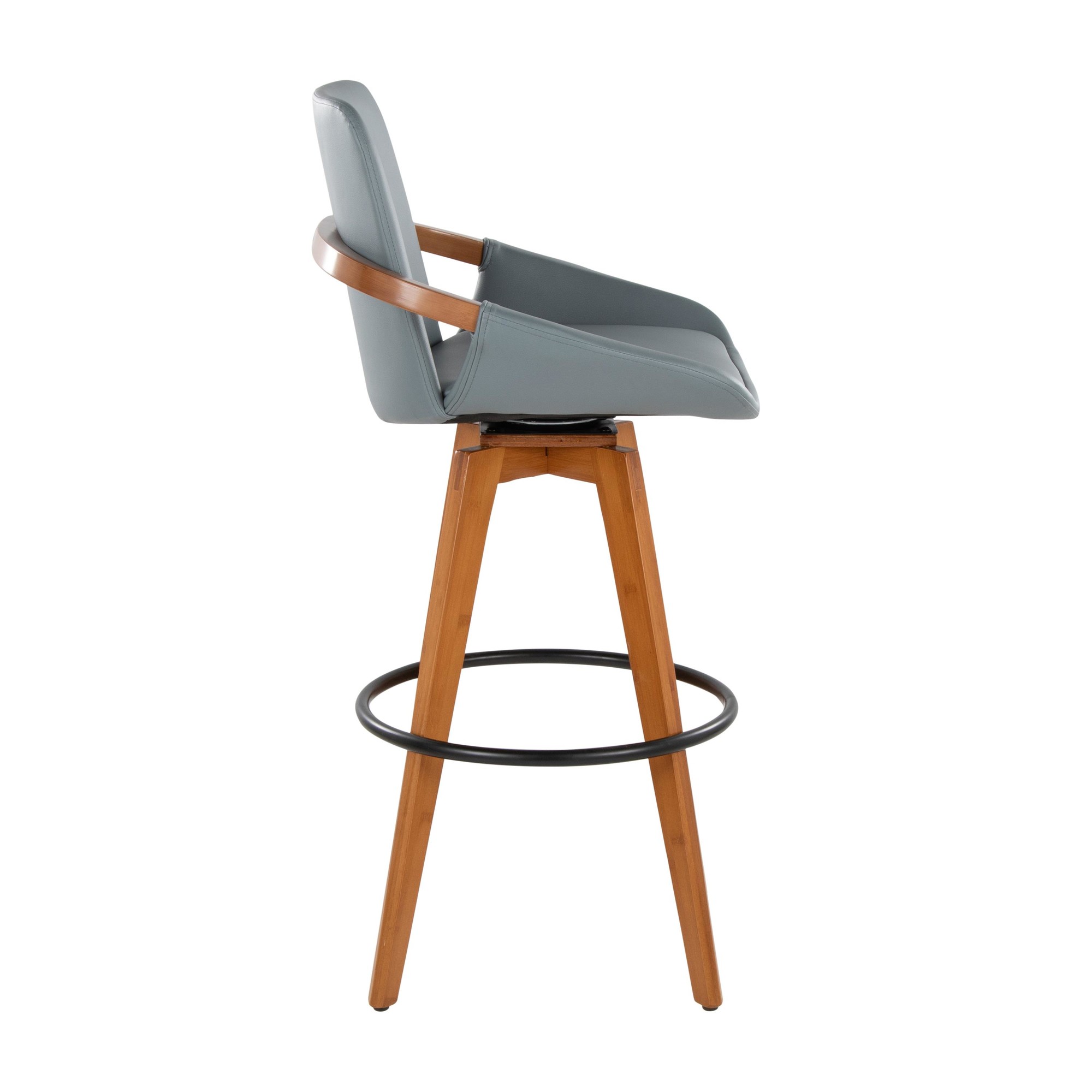 Cosmo Mid-Century 29-Inch Swivel Barstool Walnut Bamboo Grey 6 Cosmo Mid-Century 29-Inch Swivel Barstool Walnut Bamboo Grey - Image 6