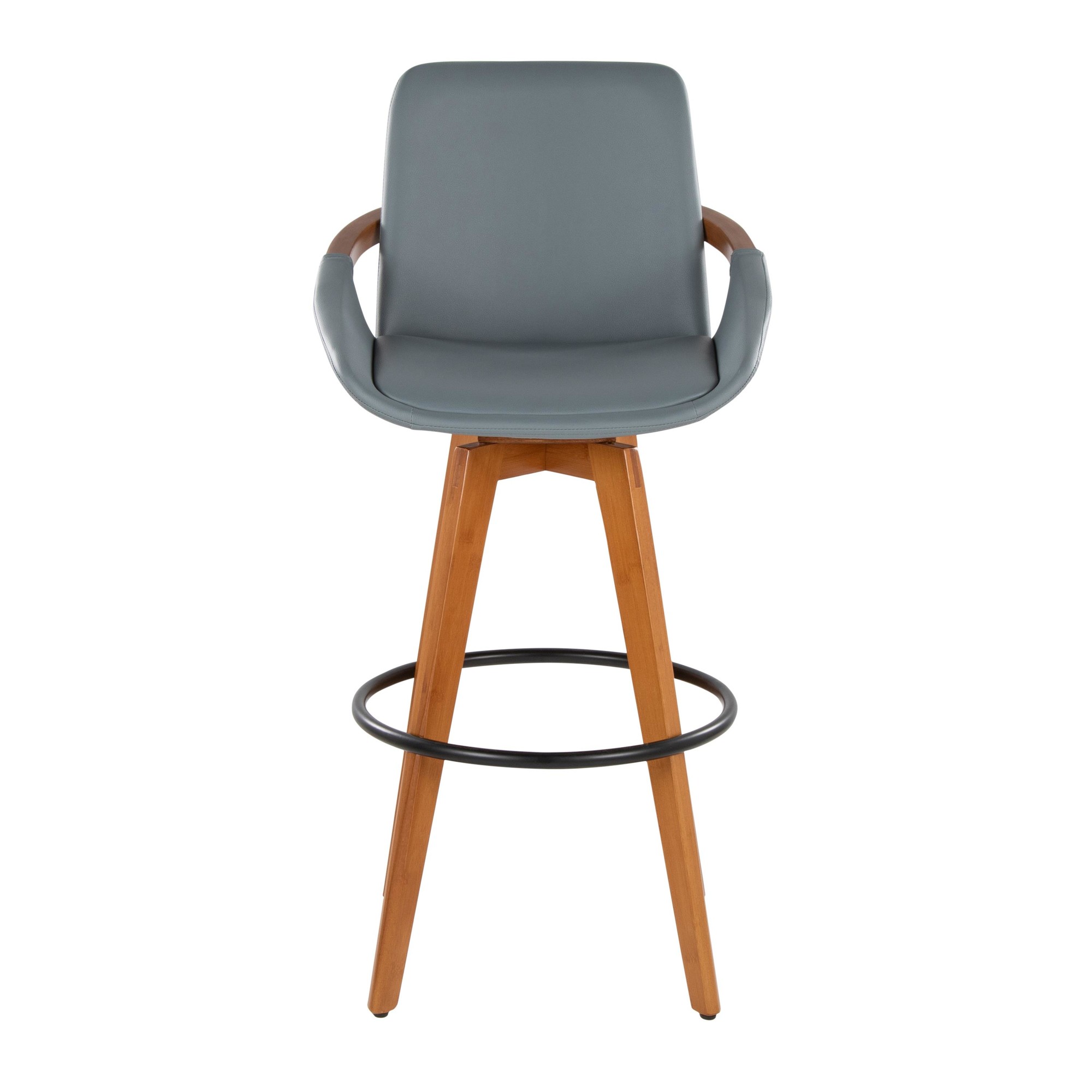 Cosmo Mid-Century 29-Inch Swivel Barstool Walnut Bamboo Grey 9 Cosmo Mid-Century 29-Inch Swivel Barstool Walnut Bamboo Grey - Image 9