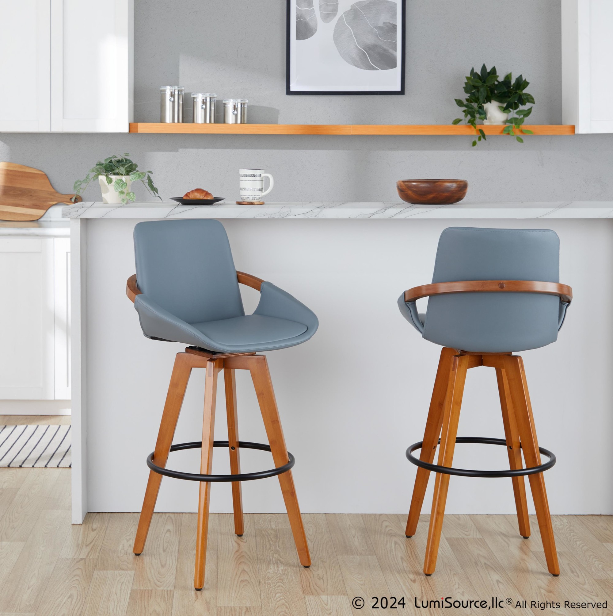 Cosmo Mid-Century 29-Inch Swivel Barstool Walnut Bamboo Grey 1 Cosmo Mid-Century 29-Inch Swivel Barstool Walnut Bamboo Grey