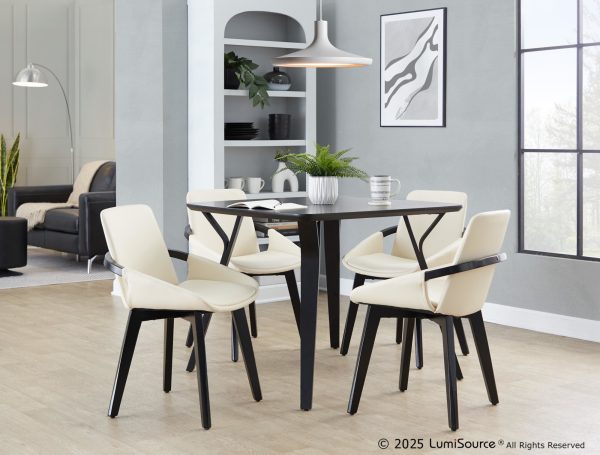 Cosmo Mid Century Black Bamboo Cream Faux Leather Accent Chair 1
