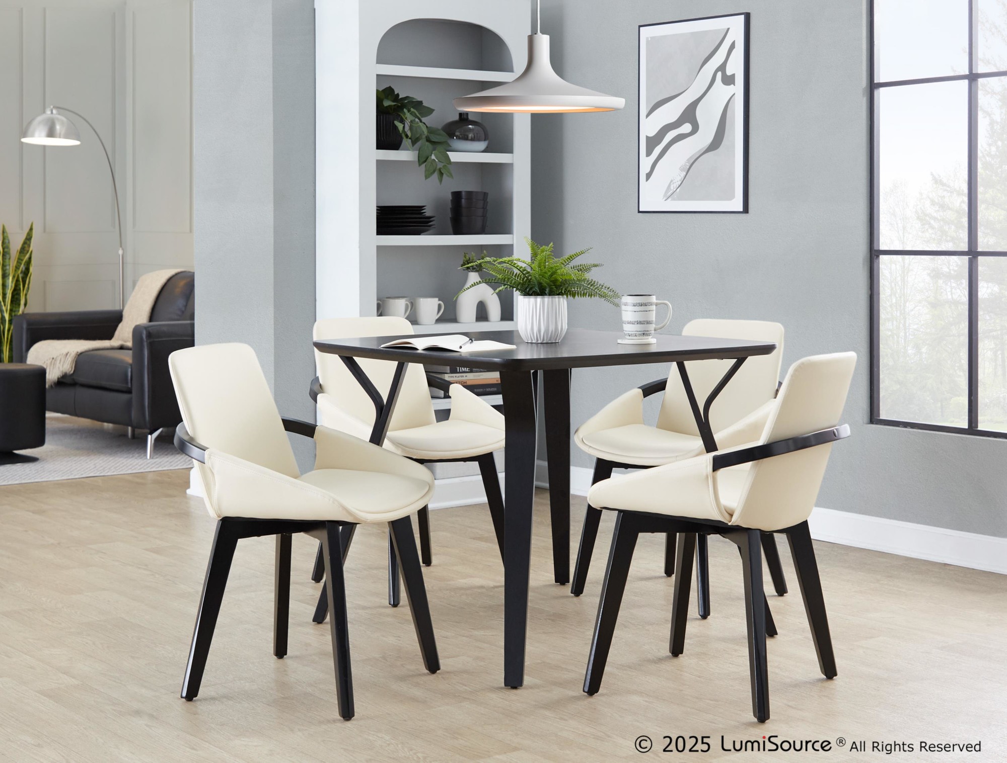 Cosmo Mid-Century Black Bamboo Cream Faux Leather Accent Chair 2 Cosmo Mid-Century Black Bamboo Cream Faux Leather Accent Chair - Image 2