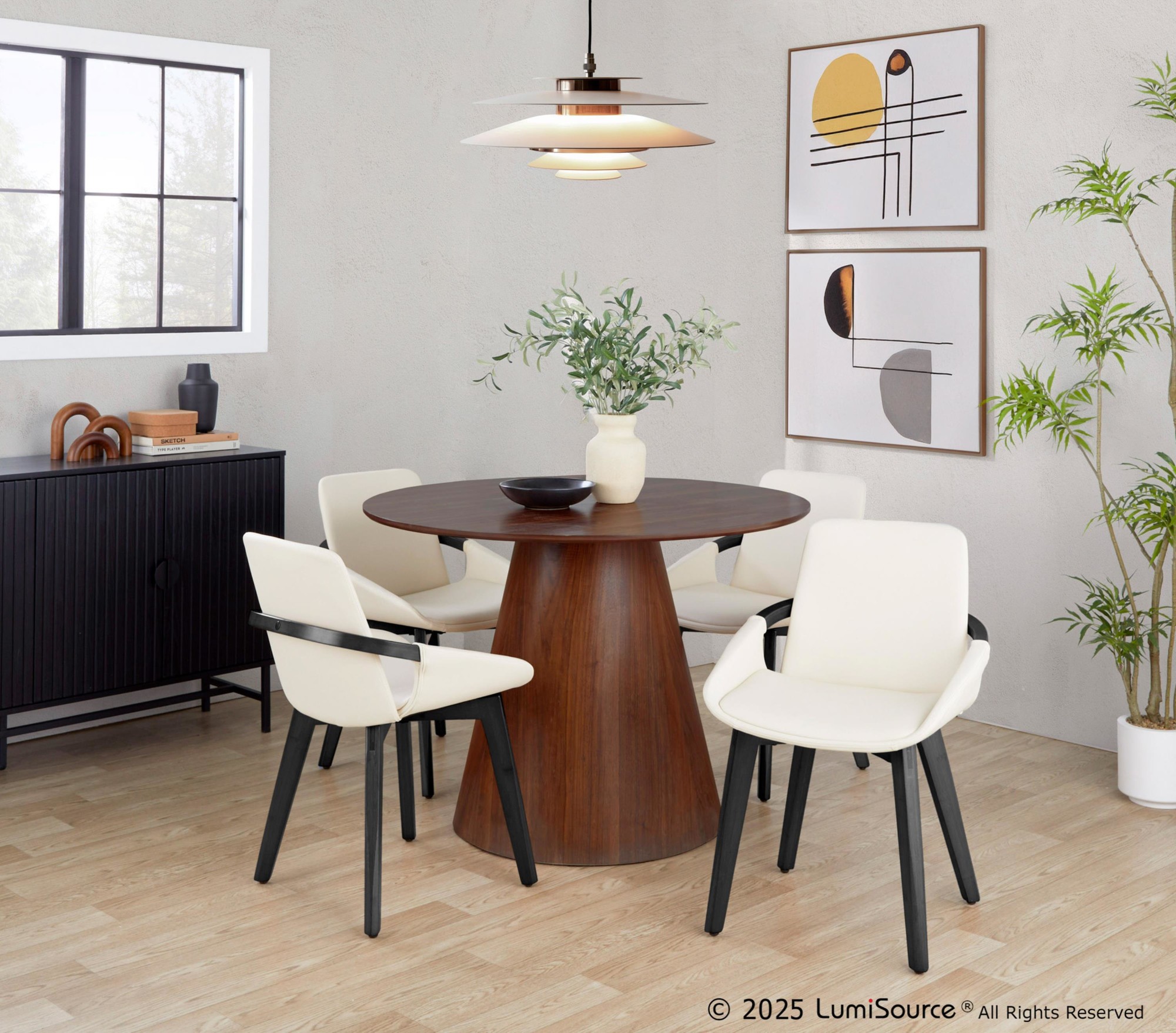 Cosmo Mid-Century Black Bamboo Cream Faux Leather Accent Chair 1 Cosmo Mid-Century Black Bamboo Cream Faux Leather Accent Chair